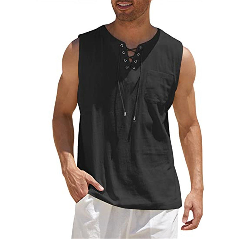 Ärmlös, snörbar tanktop i casualstil för män