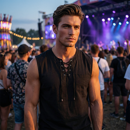Ärmlös, snörbar tanktop i casualstil för män