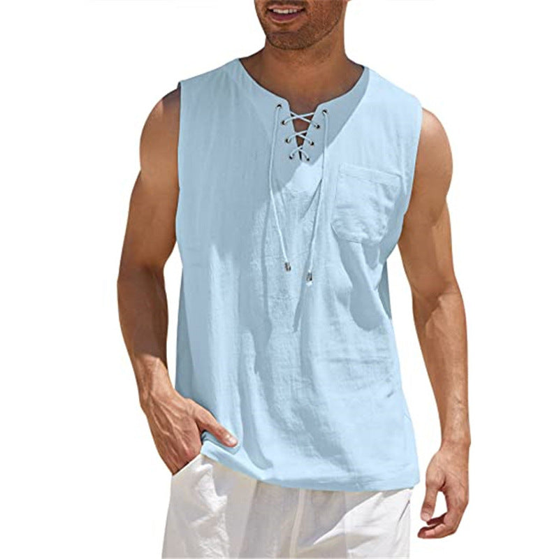 Ärmlös, snörbar tanktop i casualstil för män