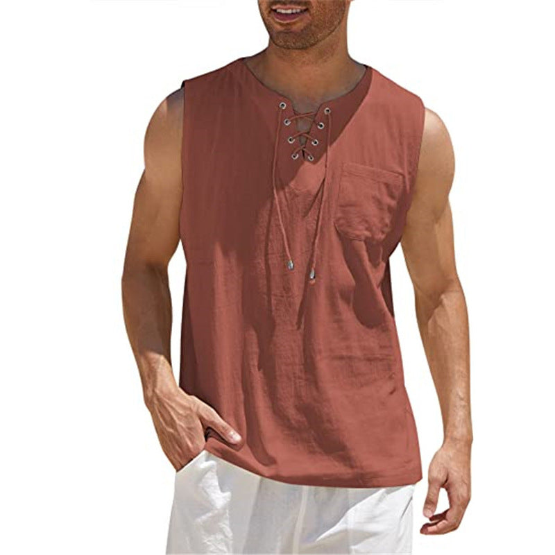 Ärmlös, snörbar tanktop i casualstil för män