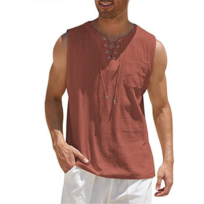 Ärmlös, snörbar tanktop i casualstil för män