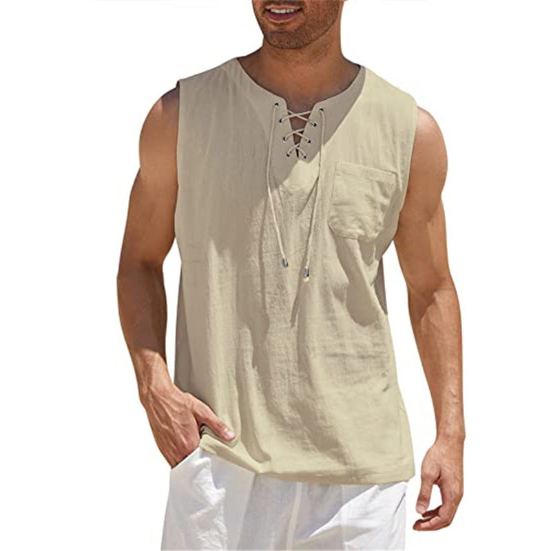 Ärmlös, snörbar tanktop i casualstil för män