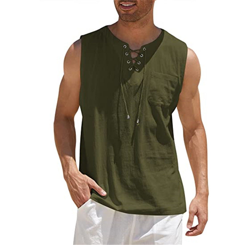 Ärmlös, snörbar tanktop i casualstil för män