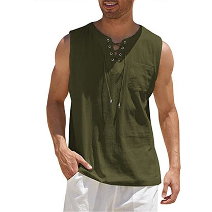 Ärmlös, snörbar tanktop i casualstil för män