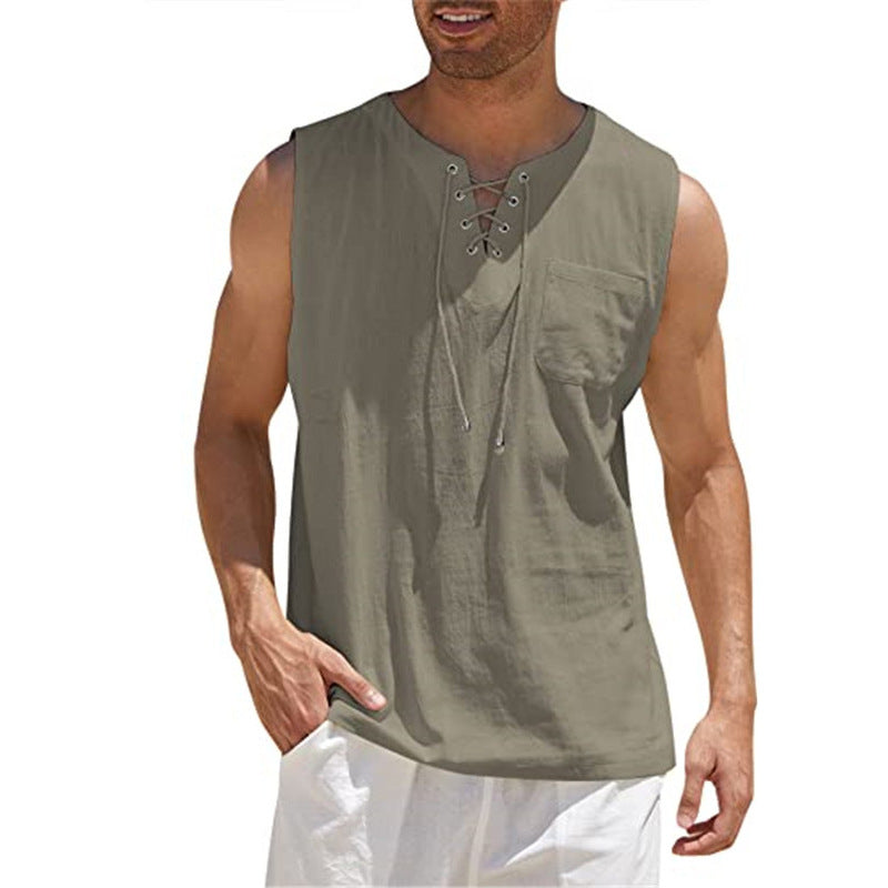 Ärmlös, snörbar tanktop i casualstil för män