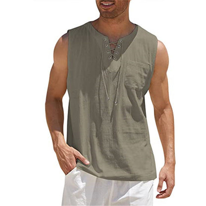 Ärmlös, snörbar tanktop i casualstil för män