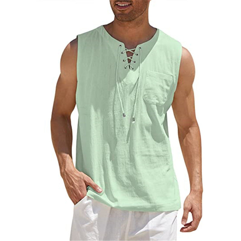 Ärmlös, snörbar tanktop i casualstil för män