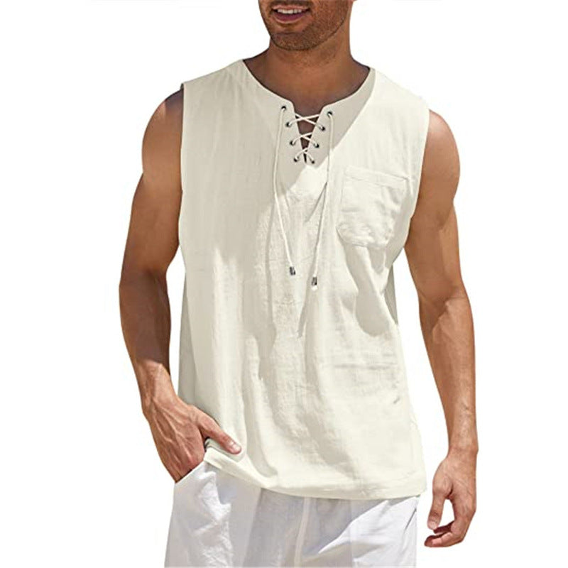 Ärmlös, snörbar tanktop i casualstil för män