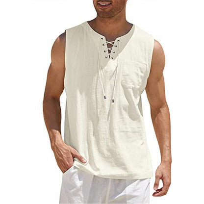 Ärmlös, snörbar tanktop i casualstil för män