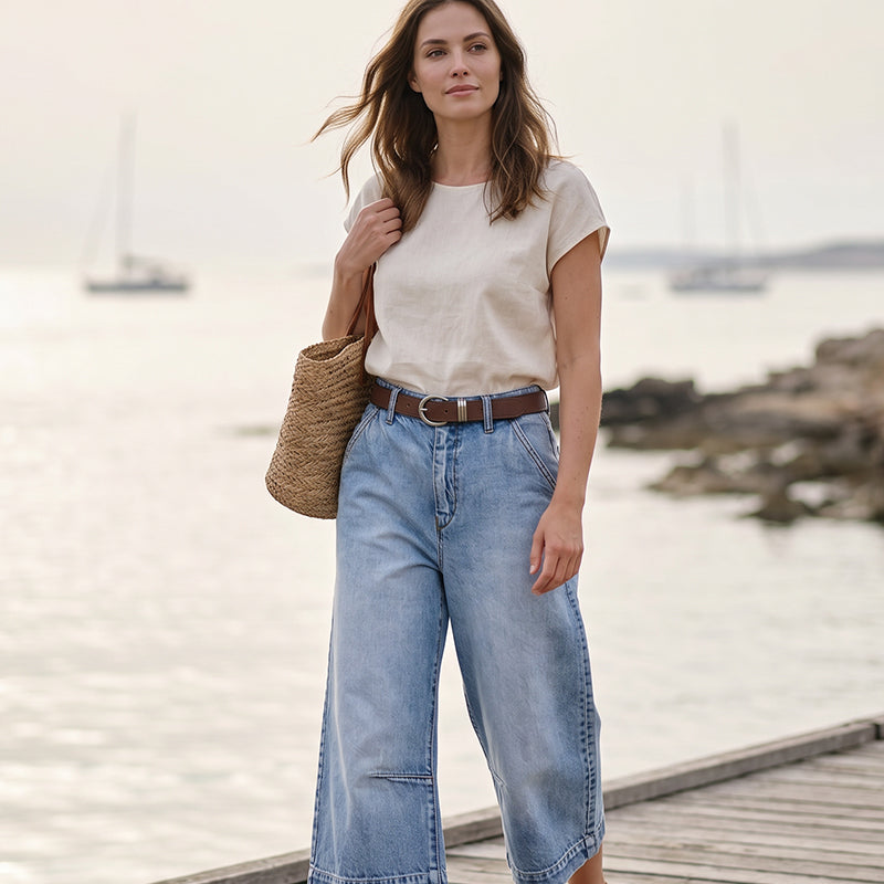 Bermudashorts i denim med avslappnad passform för damer