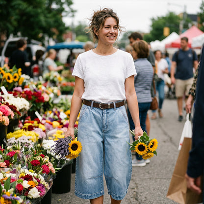 Bermudashorts i denim med avslappnad passform för damer