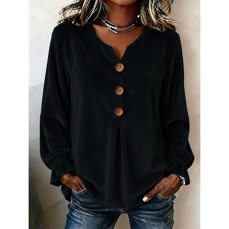 👚 Löst sittande blus med V-ringning för damer – mjuk sammet, lång ärm & andningsbar