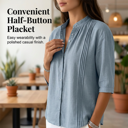 👚🌸 Elegant casual topp med mandarin-krage och prickveck