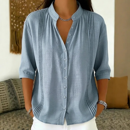 👚🌸 Elegant casual topp med mandarin-krage och prickveck