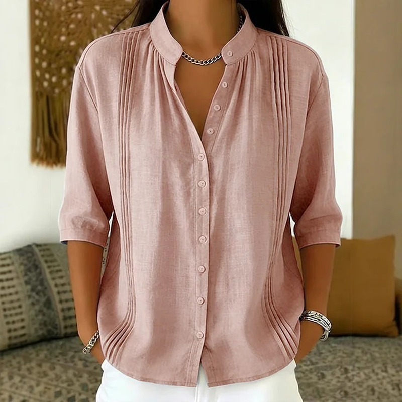 👚🌸 Elegant casual topp med mandarin-krage och prickveck
