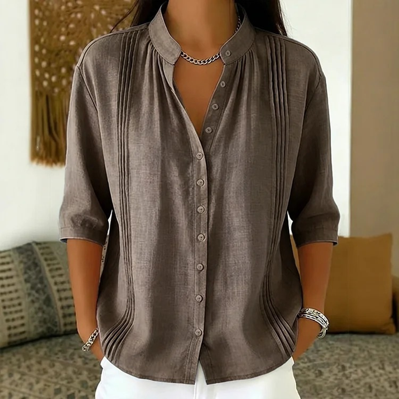 👚🌸 Elegant casual topp med mandarin-krage och prickveck