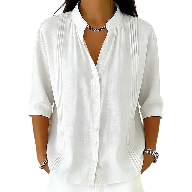 👚🌸 Elegant casual topp med mandarin-krage och prickveck