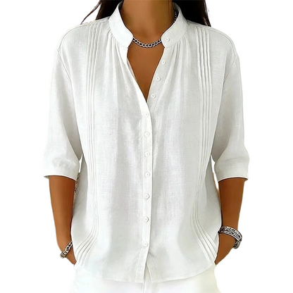 👚🌸 Elegant casual topp med mandarin-krage och prickveck