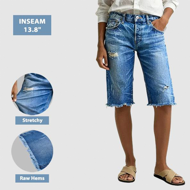 🩳 50 % RABATT JUST NU! 🩹 Bermudashorts i slitna jeans i dammodell – avslappnad passform och obearbetad nederkant – perfekta för sommaren, streetwear eller avslappnade dagar – mjuka och stretchiga 🌸✨