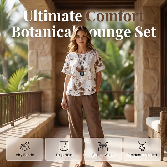 👗 50 % RABATT 🌸 Avslappnat set med mönster – Matchande topp och byxor, lätt passform – Perfekt för sommaren, resor eller en bohemchic look – bekvämt och trendigt ✨🌿