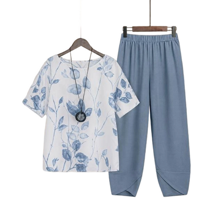 👗 50 % RABATT 🌸 Avslappnat set med mönster – Matchande topp och byxor, lätt passform – Perfekt för sommaren, resor eller en bohemchic look – bekvämt och trendigt ✨🌿