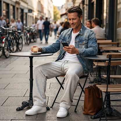 Klassiska, avslappnade sweatpants med dragsko för män