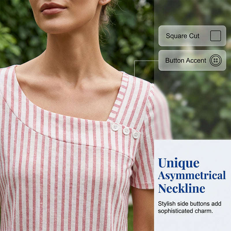 🌸 Kortärmad sommarblus med unik asymmetrisk hals