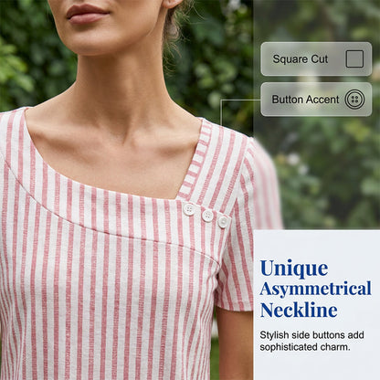 🌸 Kortärmad sommarblus med unik asymmetrisk hals