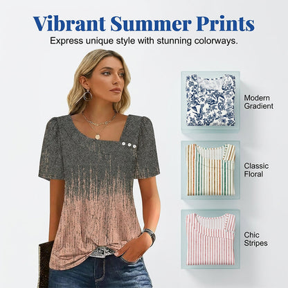 🌸 Kortärmad sommarblus med unik asymmetrisk hals