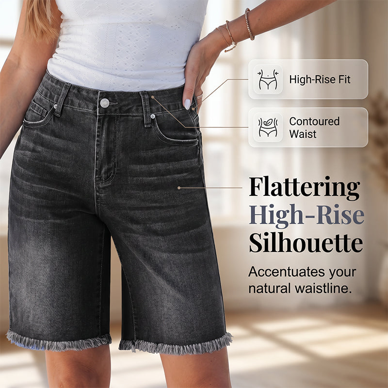 🎸 Dam casual fransade denimshorts – hög midja, slitna detaljer & perfekta för en bohemisk sommarstil, enkla att matcha 🌸