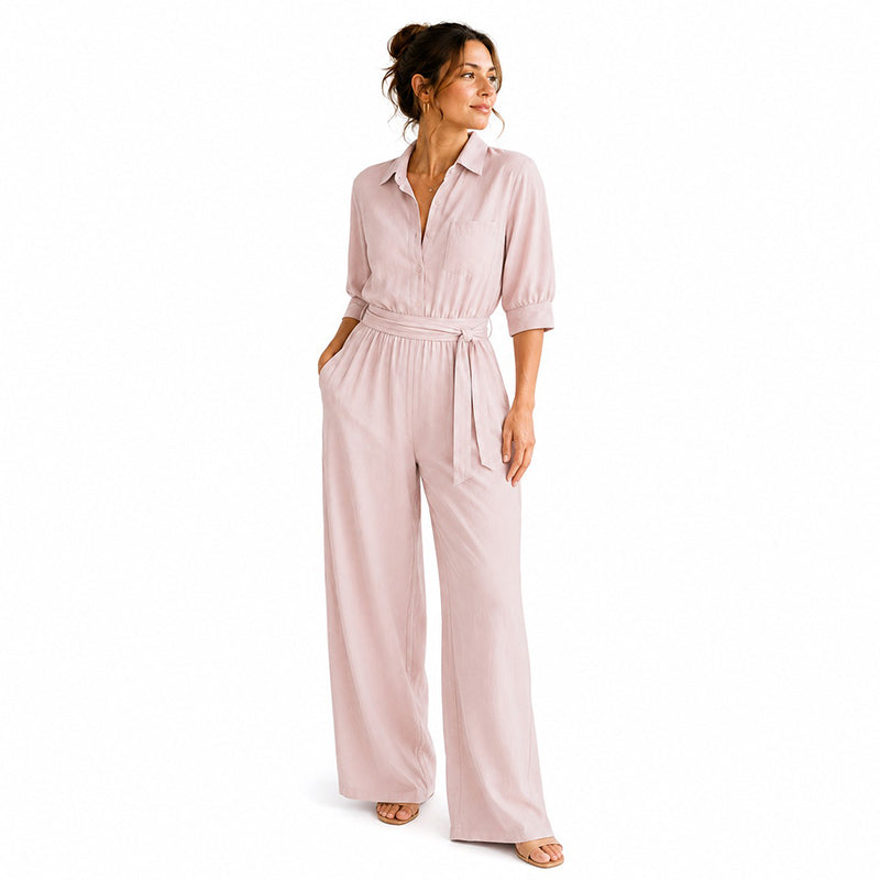 Jumpsuit för damer med halvlånga ärmar och vida ben