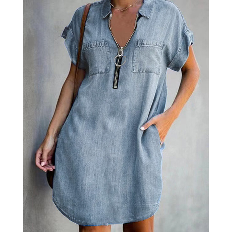 👗✨ Mångsidig denimklänning med snygg frontdragkedja