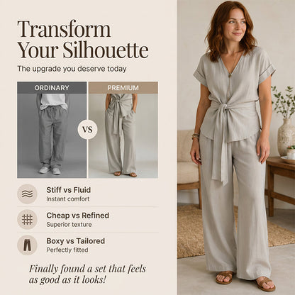 👖 Elegant set med knytbälte och flödande vida ben