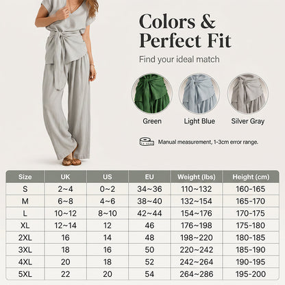 👖 Elegant set med knytbälte och flödande vida ben
