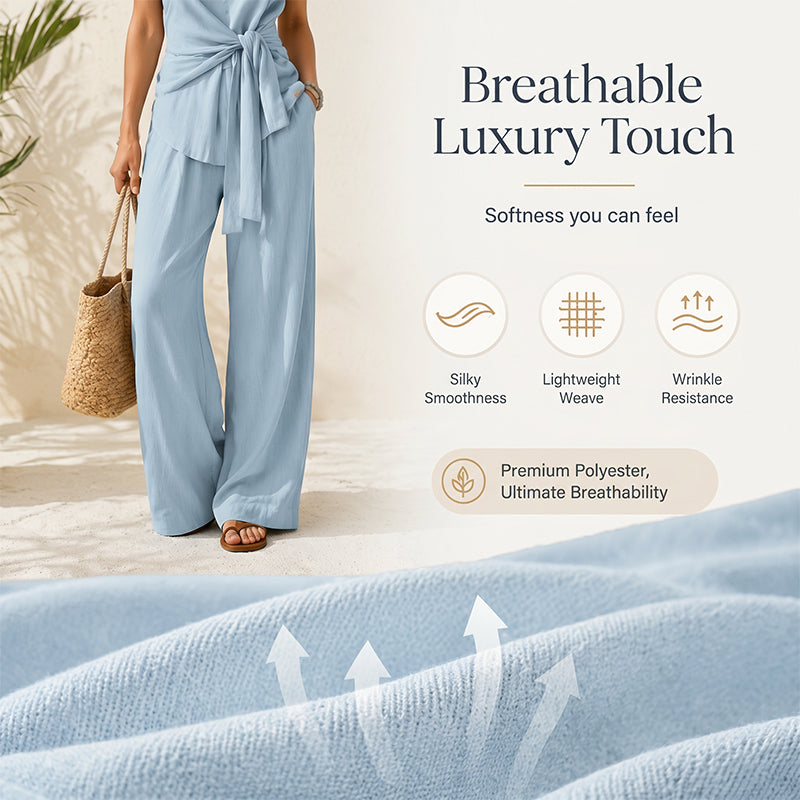 👖 Elegant set med knytbälte och flödande vida ben