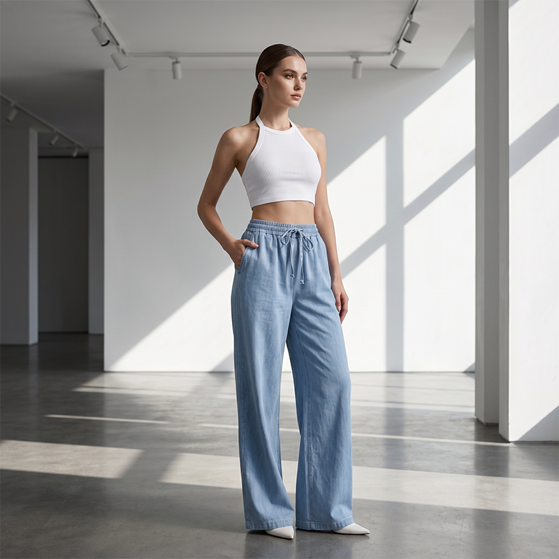 👖🌿 Avslappnade raka byxor med hög midja och fickor– Snygg Komfort för Varje Dag ✨