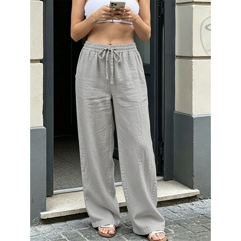 👖🌿 Avslappnade raka byxor med hög midja och fickor– Snygg Komfort för Varje Dag ✨