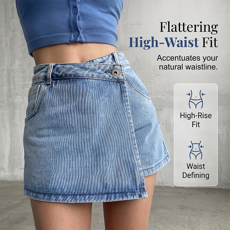 Sommarskort i denim med hög midja för kvinnor