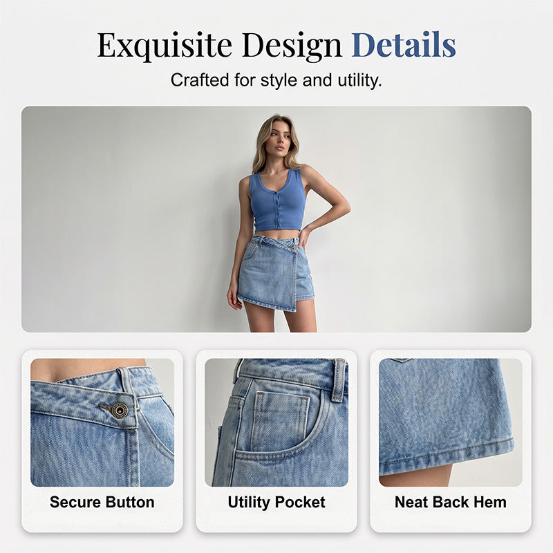 Sommarskort i denim med hög midja för kvinnor