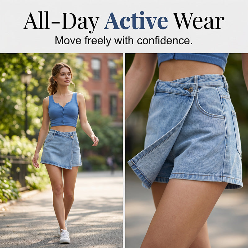 Sommarskort i denim med hög midja för kvinnor