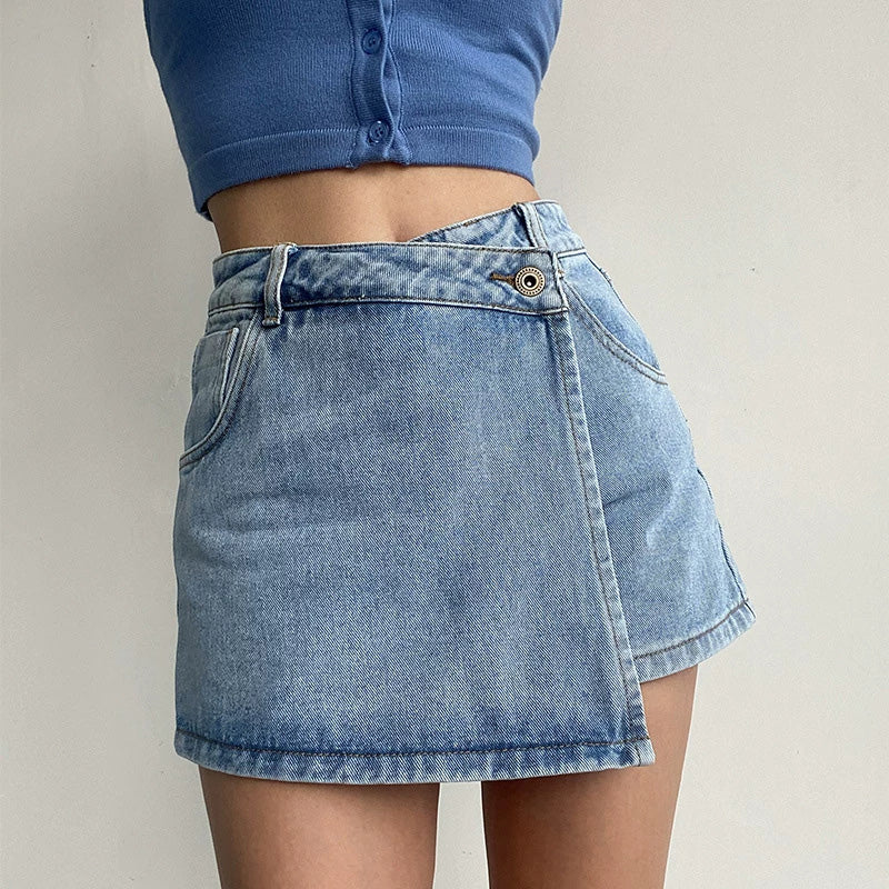 Sommarskort i denim med hög midja för kvinnor