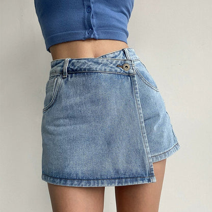 Sommarskort i denim med hög midja för kvinnor