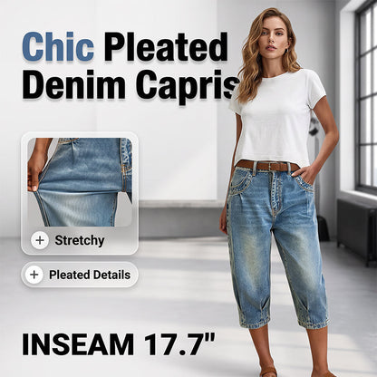 ✨Vintage- och retrostil👖Capri-jeans för damer, hög midja, korta jeans, avslappnade vardagsbyxor i slim fit