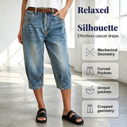 ✨Vintage- och retrostil👖Capri-jeans för damer, hög midja, korta jeans, avslappnade vardagsbyxor i slim fit