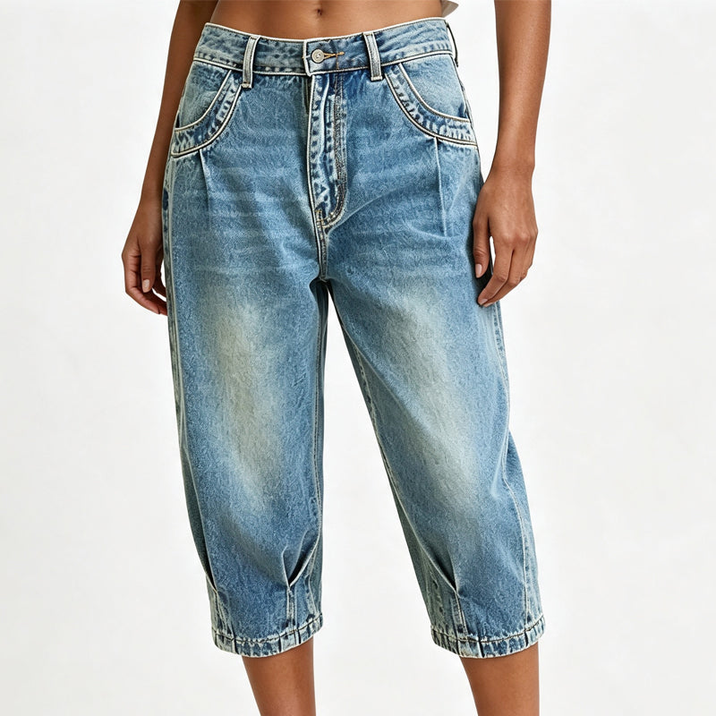 ✨Vintage- och retrostil👖Capri-jeans för damer, hög midja, korta jeans, avslappnade vardagsbyxor i slim fit