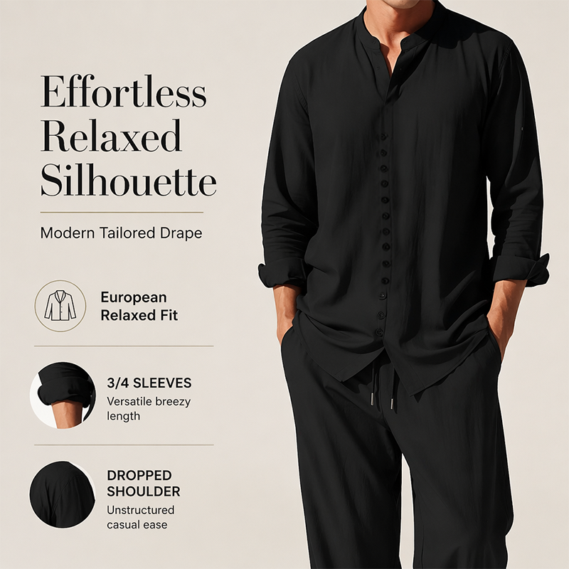 ⏳ 50 % RABATT UNDER BEGRÄNSAD TID! 🔥 Minimalistiskt set med skjorta och byxor för män – andningsbart material och snygga knappdetaljer ☀️