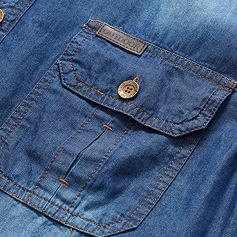 👔 50% RABATT NU! 🌊 Herr Casual Denimskjorta med Korta Ärmar – Bomullsblandning & Vintage Tvättad – Perfekt för Sommar & Vardag – Dubbla Bröstfickor ☀️
