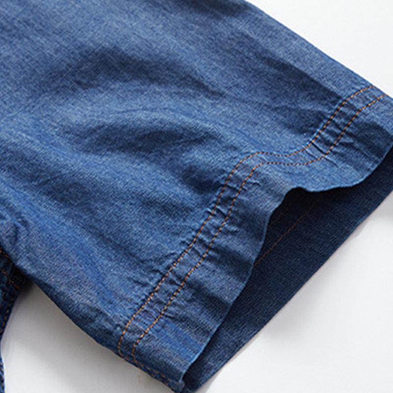 👔 50% RABATT NU! 🌊 Herr Casual Denimskjorta med Korta Ärmar – Bomullsblandning & Vintage Tvättad – Perfekt för Sommar & Vardag – Dubbla Bröstfickor ☀️