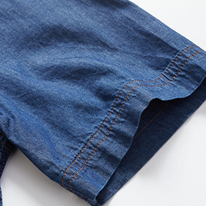👔 50% RABATT NU! 🌊 Herr Casual Denimskjorta med Korta Ärmar – Bomullsblandning & Vintage Tvättad – Perfekt för Sommar & Vardag – Dubbla Bröstfickor ☀️
