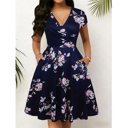 🔥Blommig damklänning med fickor – elegant stil och bekväm passform 🌸